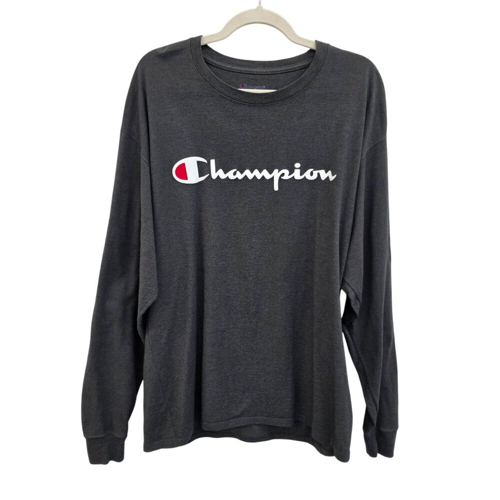 Champion Mens XL Long Sleeve‎ Crewneck Shirt Gray Athletic Winter Layering Piece